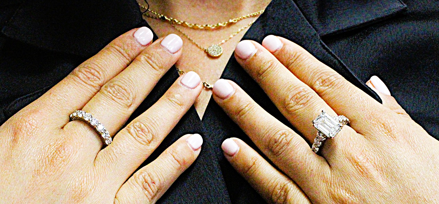 Emerald Cut Bridal Set with Round Side Stones